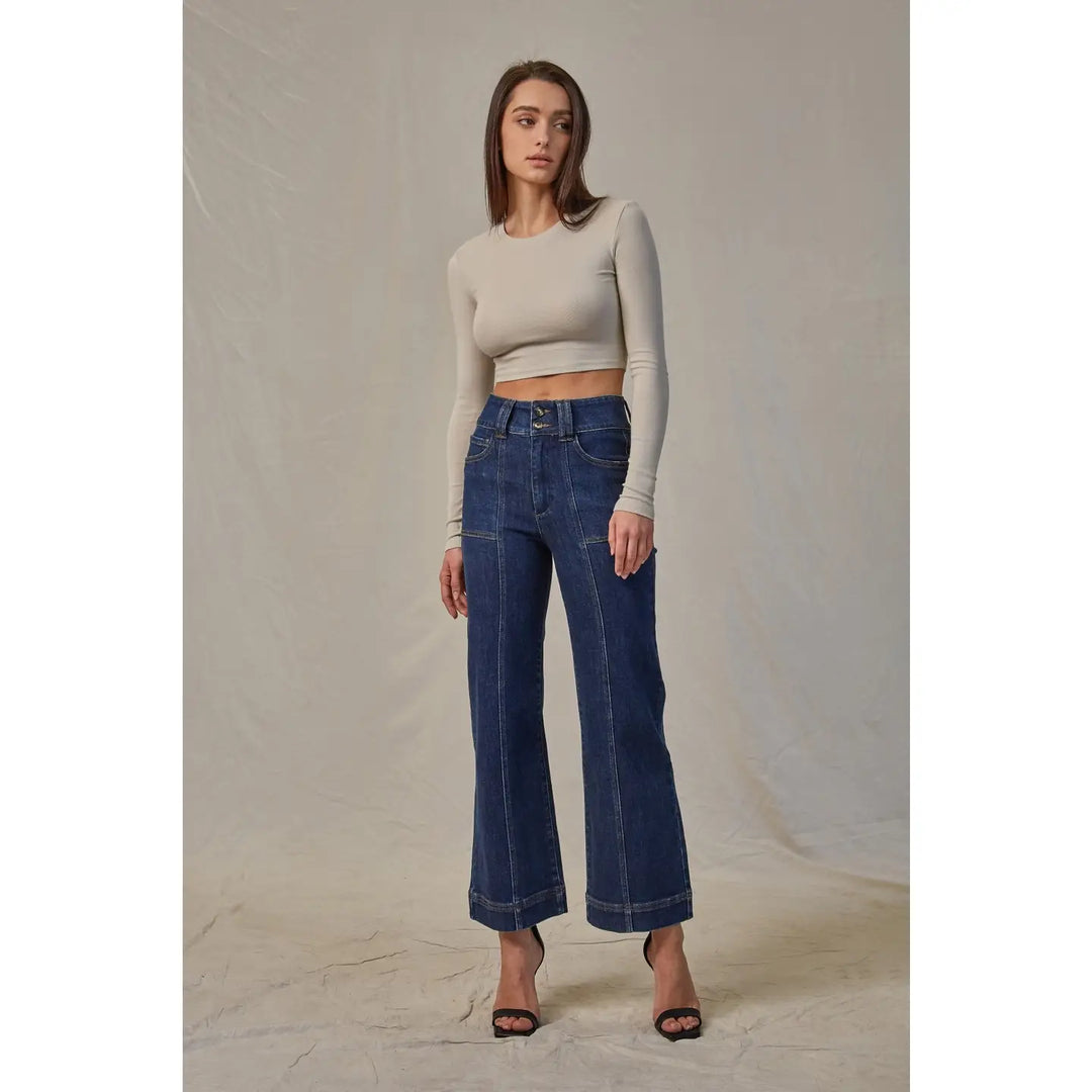 Mica Denim Super High-Rise Cropped Wide-Leg Jeans Mica French Navy Cropped Wide-Leg Jeans | The Red Owl Bottoms