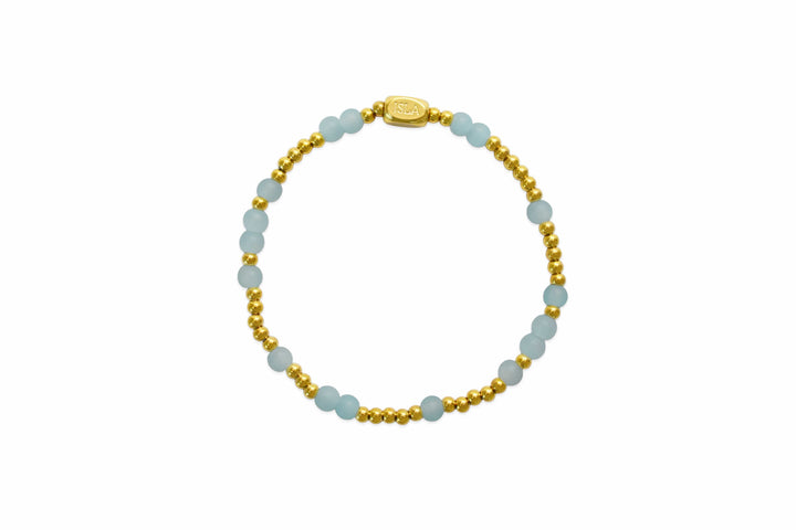 Isla Waterproof Scattered Seaglass Beaded  Stretch Bracelet – Sky Blue &amp; Gold, Tarnish-Free