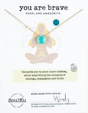 Amazonite & Pearl You Are Brave Goddess Necklace