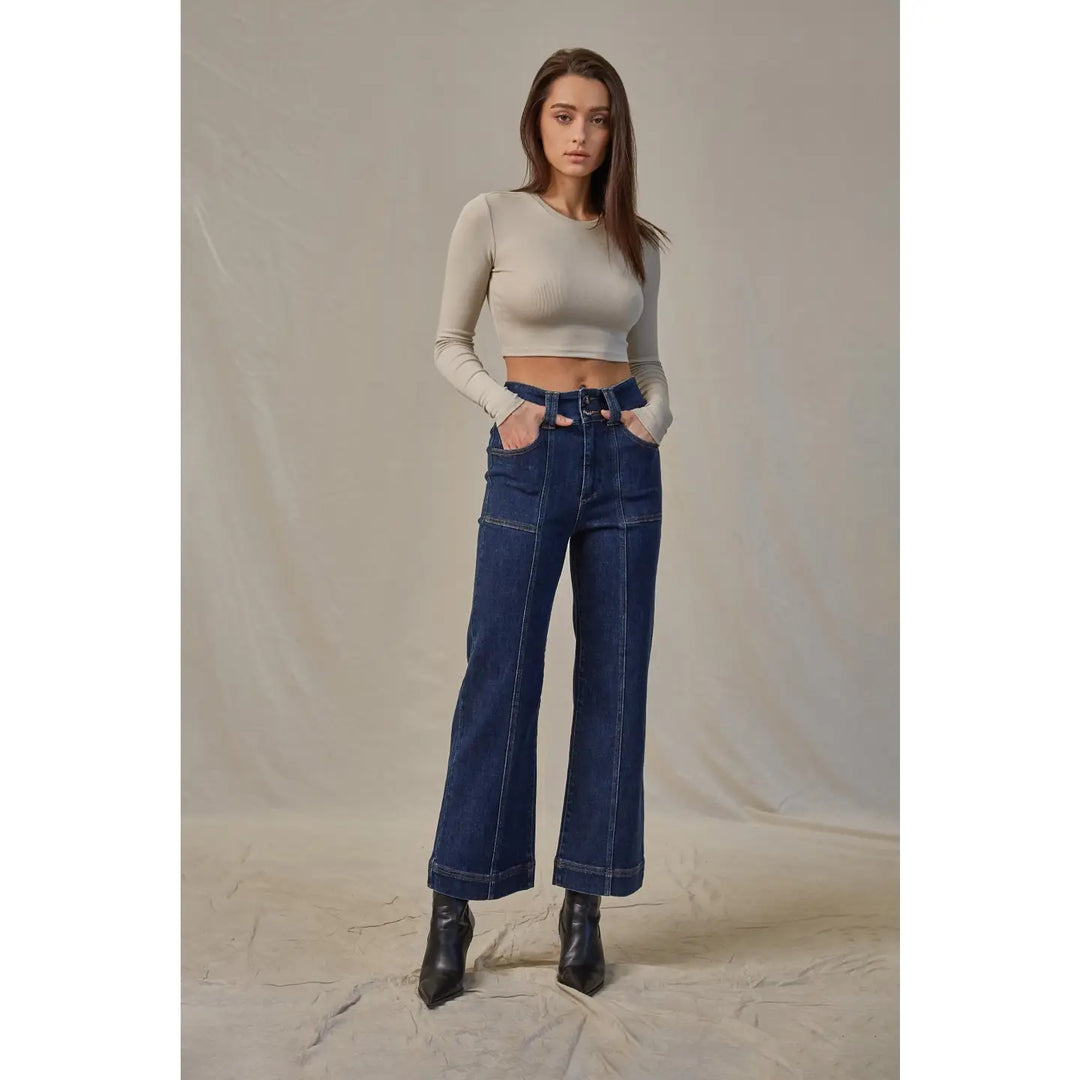 Mica Denim Super High-Rise Cropped Wide-Leg Jeans Mica French Navy Cropped Wide-Leg Jeans | The Red Owl Bottoms