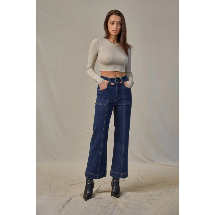 Mica Denim Super High-Rise Cropped Wide-Leg Jeans Mica French Navy Cropped Wide-Leg Jeans | The Red Owl Bottoms