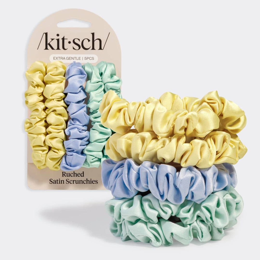 Ruched Satin Scrunchies 5pc Set - Coastal