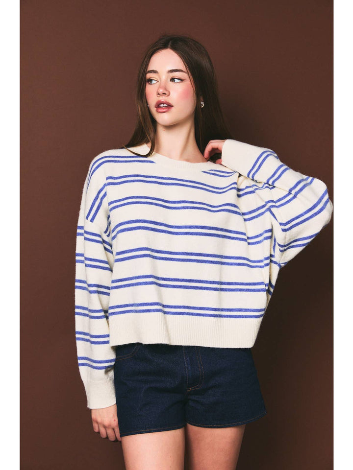 Harbor White &amp; Blue Striped Sweater Harbor White &amp; Blue Striped Sweater Tops