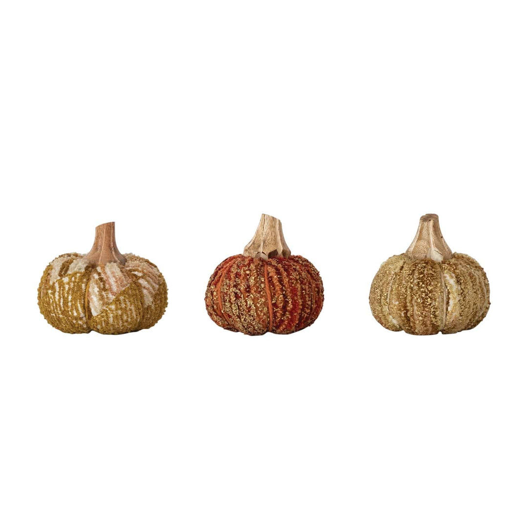 Small Chenille &amp; Mango Wood Stem Pumpkin Small Chenille &amp; Mango Wood Stem Pumpkin Home