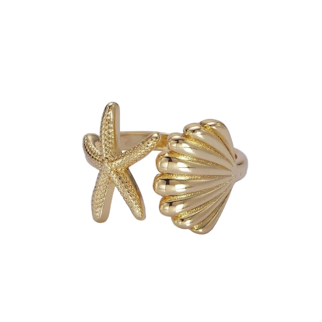 Starfish &amp; Shell Open Wrap Ring
