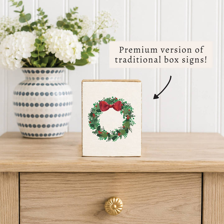 Holiday Wreath Wood Block Sign Holiday Wreath Wood Block Sign – Rustic Christmas Shelf Decor Home