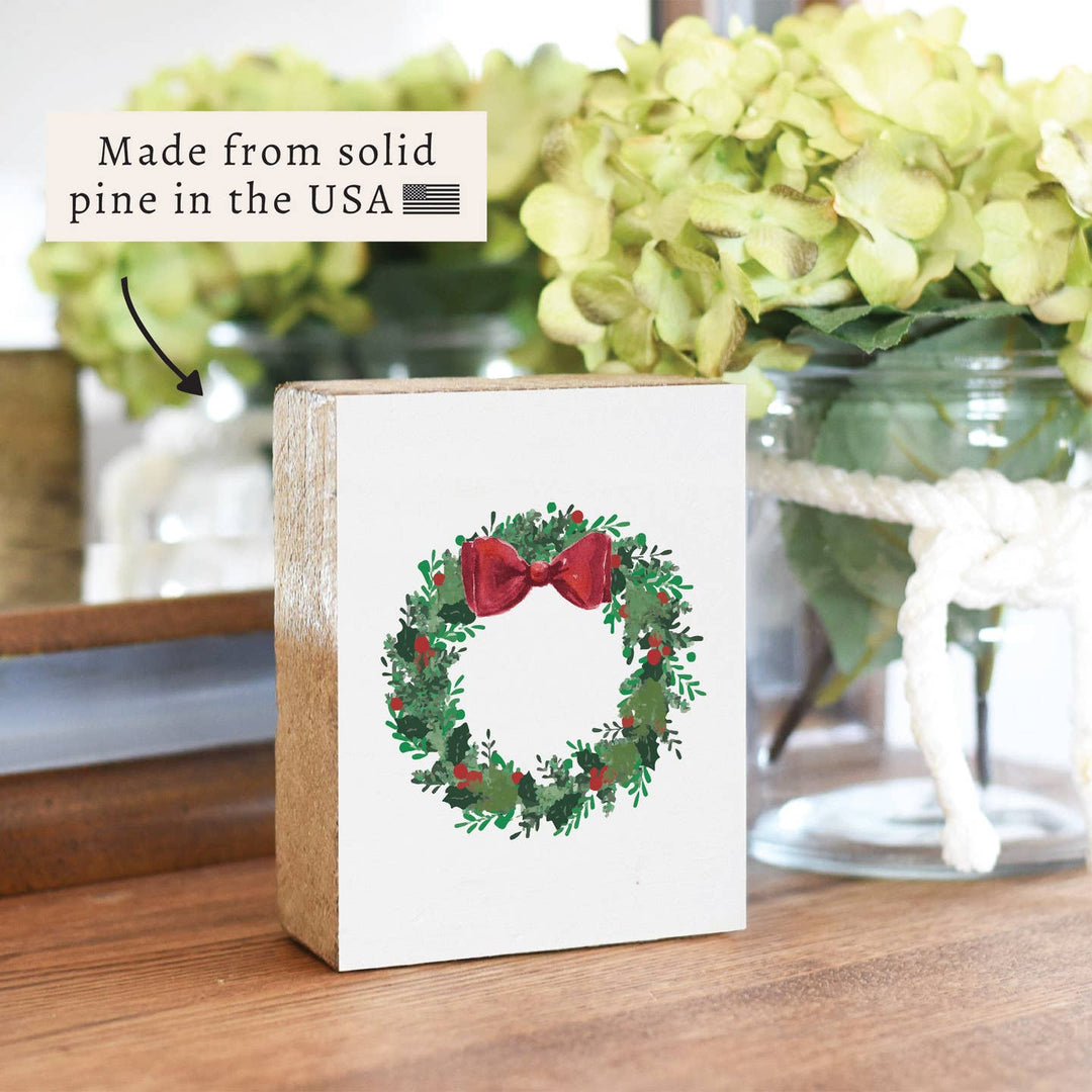 Holiday Wreath Wood Block Sign Holiday Wreath Wood Block Sign – Rustic Christmas Shelf Decor Home