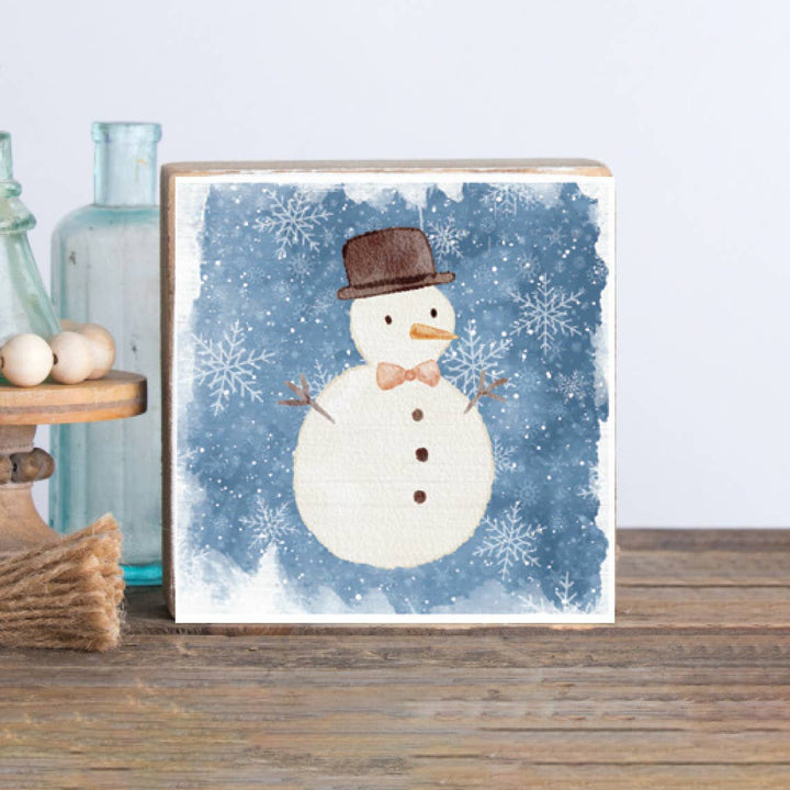 Snowman Wood Block Sign Snowman Wood Block Sign – Rustic Winter Shelf Decor Home