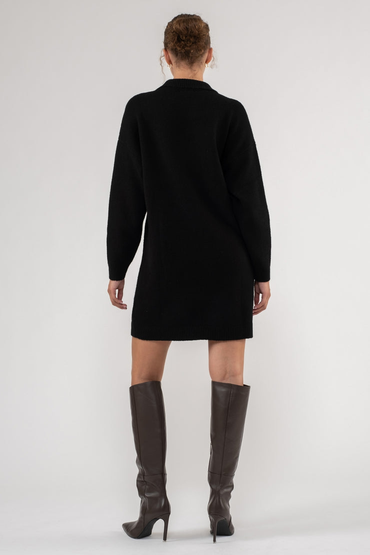 Collared Black Sweater Mini Dress