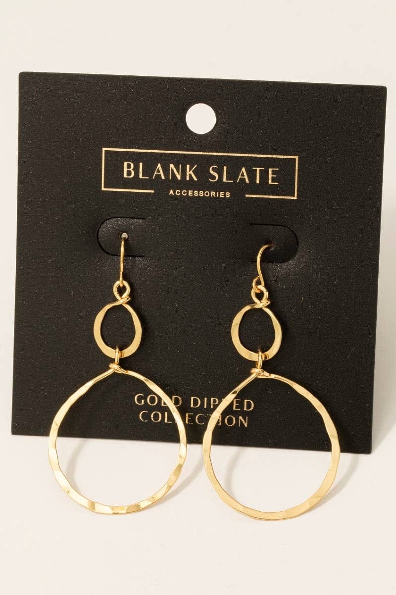 Gold Hammered Double Hoop Dangle Earrings