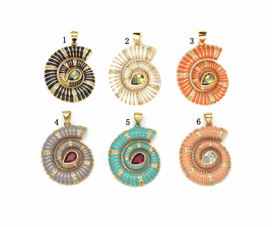 Pave White Enamel Shell Pendant