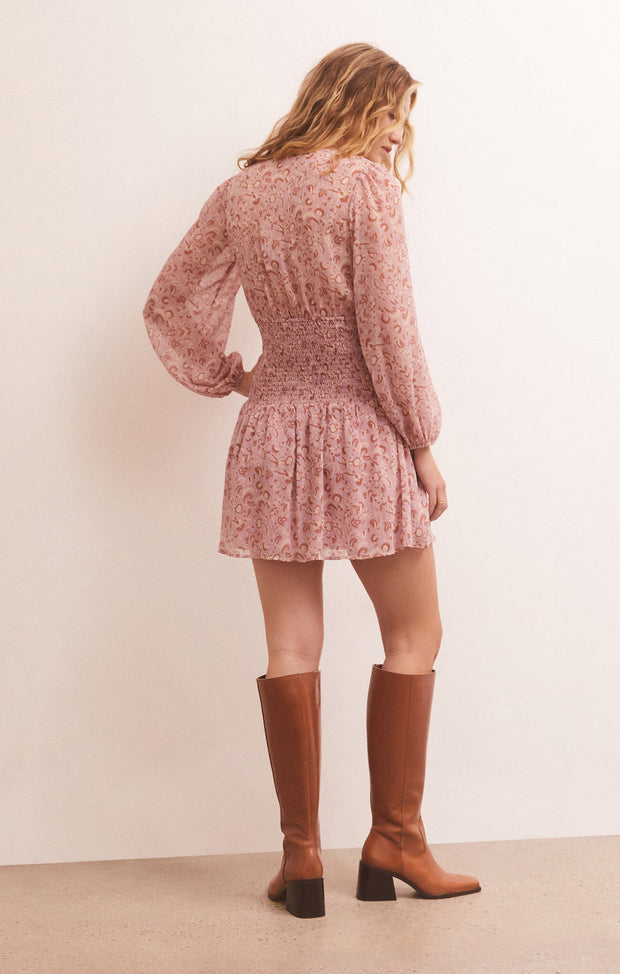 Adelaide Floral Mini Dress in Shadow Mauve