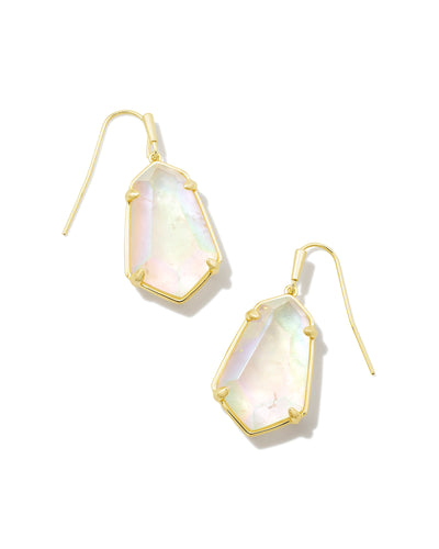Alexandria Gold Drop Earrings in Iridescent Clear Rock Crystal