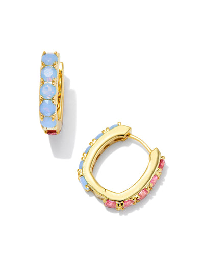 Chandler Gold Huggie Earrings in Pink Blue Mix