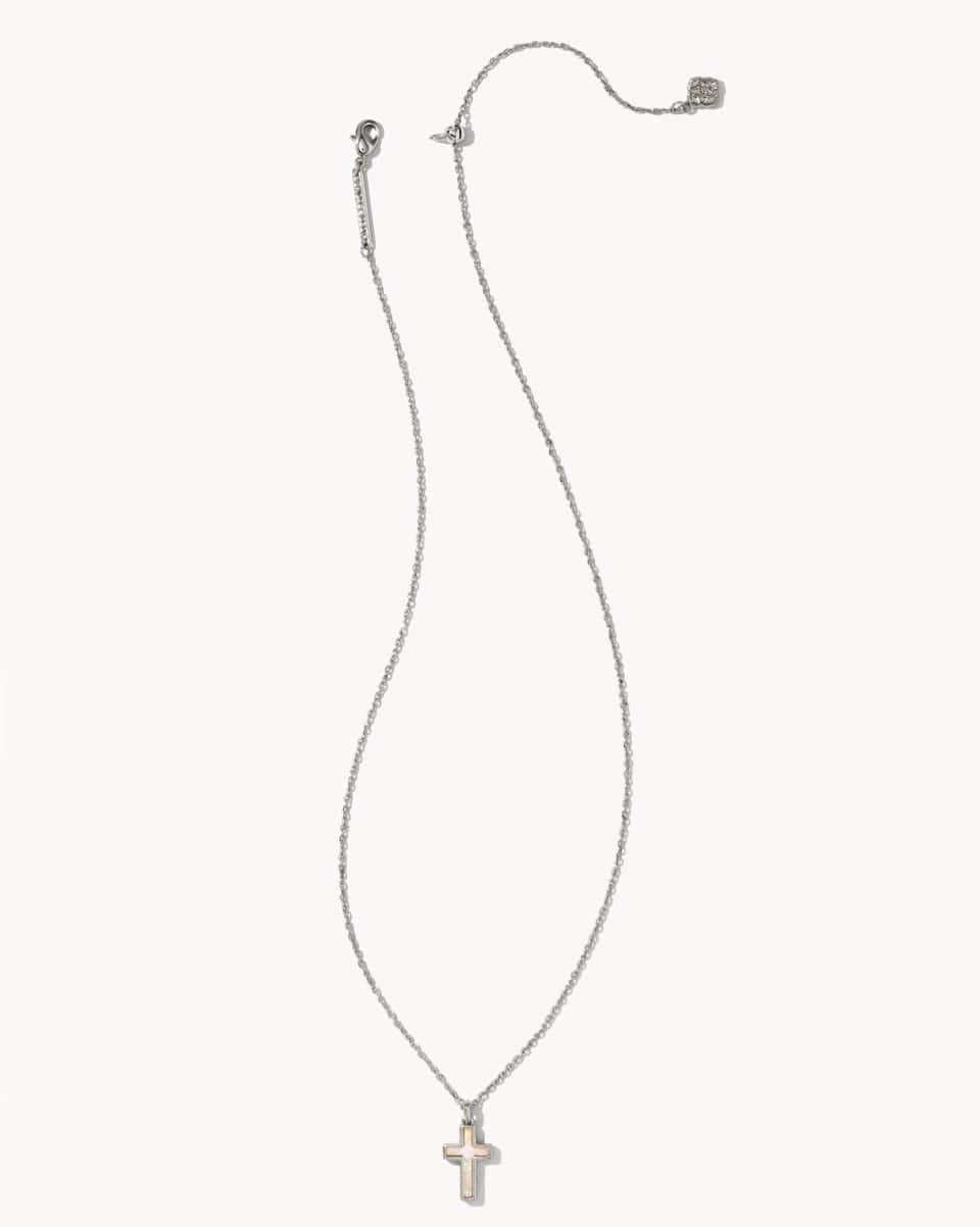 Kendra Scott Cross Silver Pendant Necklace in White  Opal Kendra Scott White Lab-Grown Opal Silver Cross Necklace Necklaces