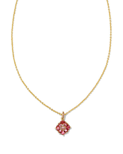 Dira Gold Crystal Short Pendant Necklace in Pink Mix