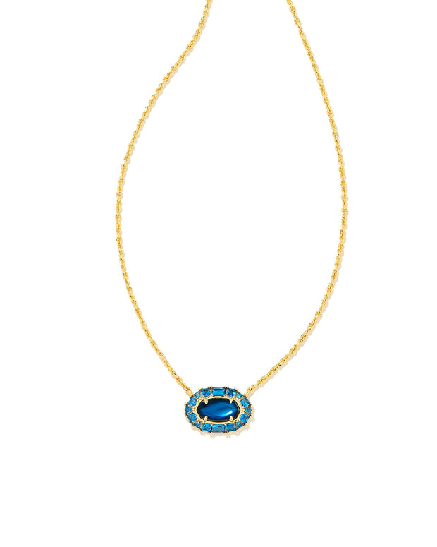 Elisa Gold Crystal Frame Short Pendant Necklace in Sea Blue Illusion