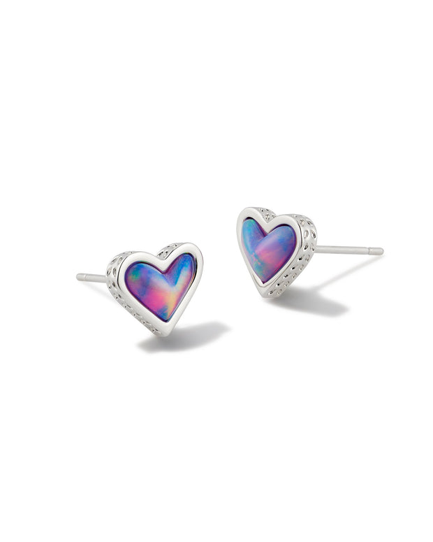 Framed Ari Heart Silver Studs in Lilac Opalescent Resin