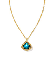 Framed Kendall Gold Short Pendant Necklace in Teal Abalone