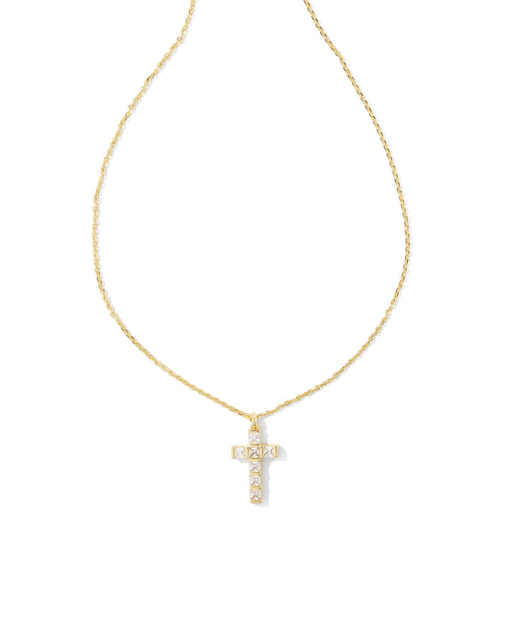Gracie Cross Short Pendant Necklace in Crystal