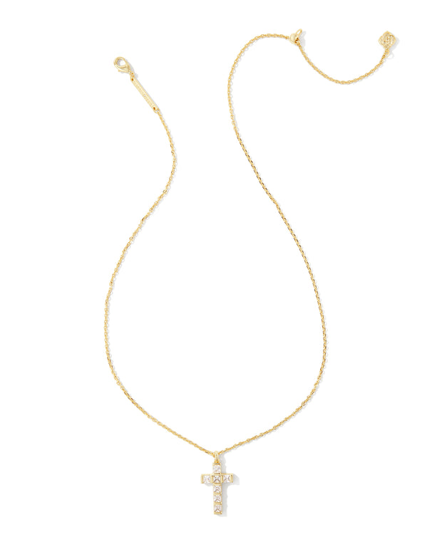 Gracie Cross Short Pendant Necklace in Crystal