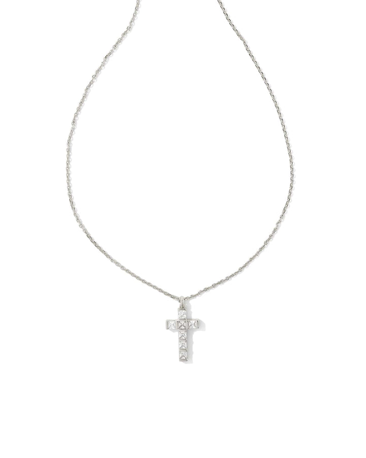Gracie Cross Short Pendant Necklace in Crystal