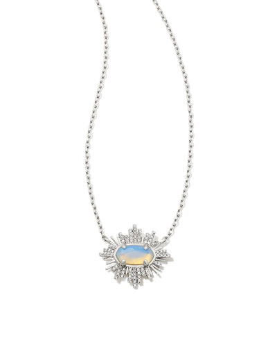 Grayson Silver Sunburst Frame Short Pendant Necklace in Iridescent Opalite Illusion