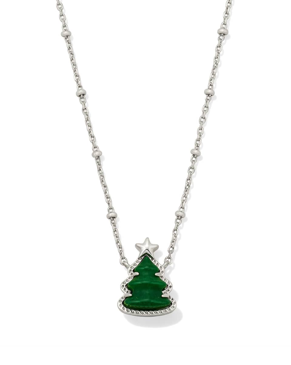 Kendra Scott Holiday Tree Silver Short Pendant Necklace in Green Quartzite Kendra Scott Holiday Tree Silver Short Pendant Necklace in Green Quartzite Necklaces
