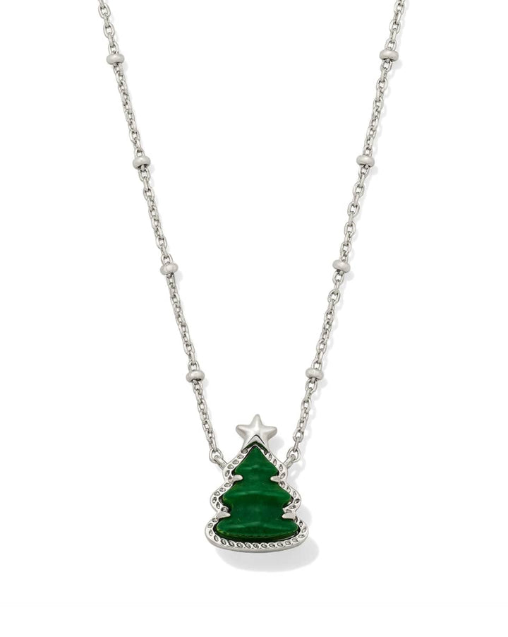 Kendra Scott Holiday Tree Silver Short Pendant Necklace in Green Quartzite Kendra Scott Holiday Tree Silver Short Pendant Necklace in Green Quartzite Necklaces