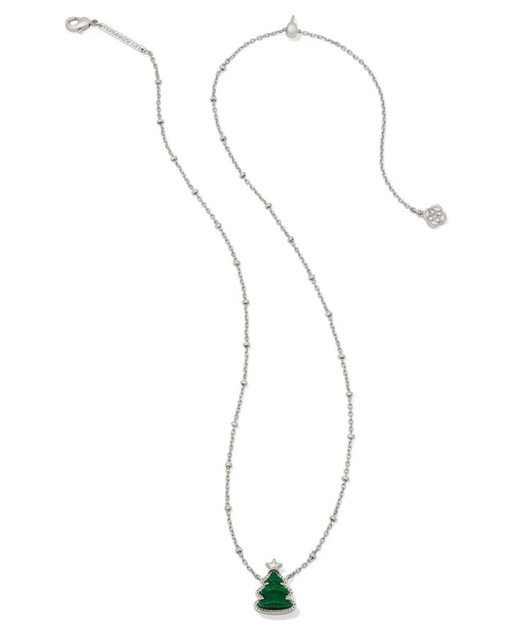 Kendra Scott Holiday Tree Silver Short Pendant Necklace in Green Quartzite Kendra Scott Holiday Tree Silver Short Pendant Necklace in Green Quartzite Necklaces