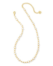 Jovie Gold Beaded Strand Necklace in White Pearl