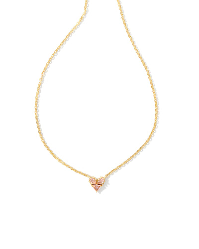 Katy Gold Heart Short Pendant Necklace in Pink Glass