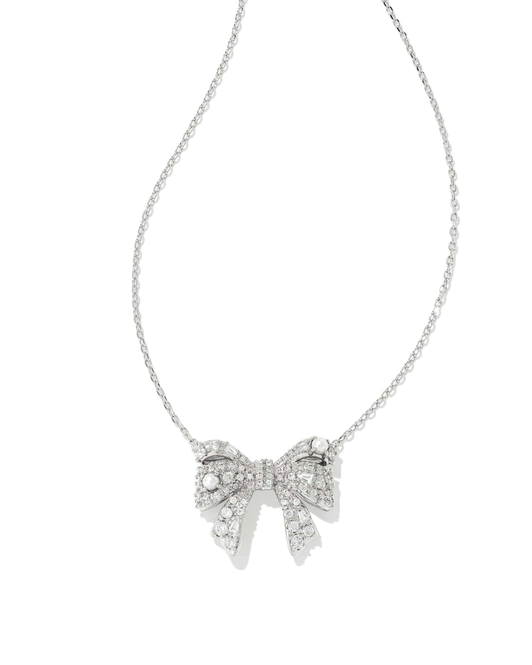 Kendra Scott Krista Silver Bow Short Pendant Necklace in White Mix Kendra Scott Krista Silver Bow Short Pendant Necklace in White Mix Necklaces