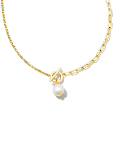 Leighton Gold Pearl Chain Necklace in White Pearl