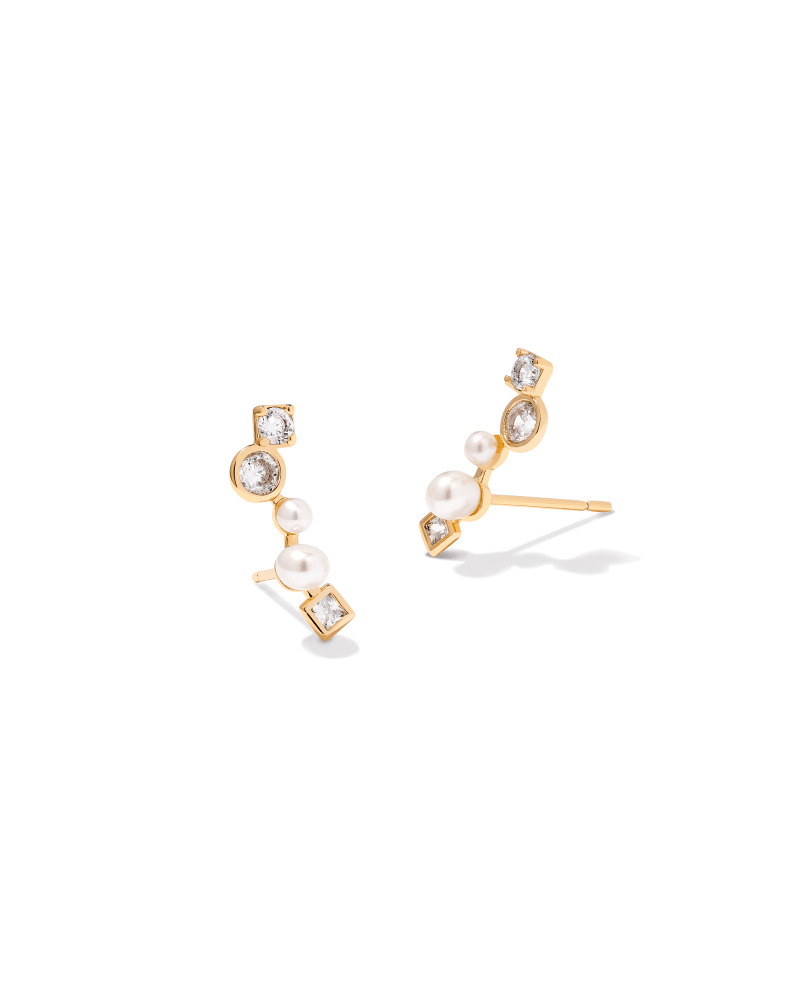 Leighton Gold Pearl Ear Climber Earrings