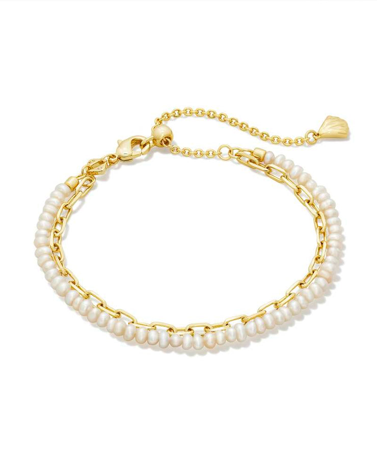 Kendra Scott Lolo Gold Multi Strand Bracelet in White Pearl