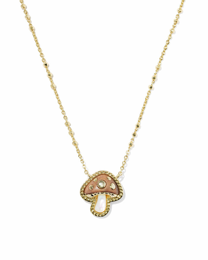 Kendra Scott Mushroom Gold Short Pendant Necklace in Brown Mix Mushroom Necklace | Gold Fall Pendant Necklace Necklaces