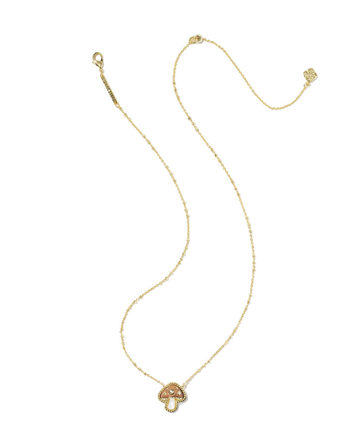 Kendra Scott Mushroom Gold Short Pendant Necklace in Brown Mix Mushroom Necklace | Gold Fall Pendant Necklace Necklaces