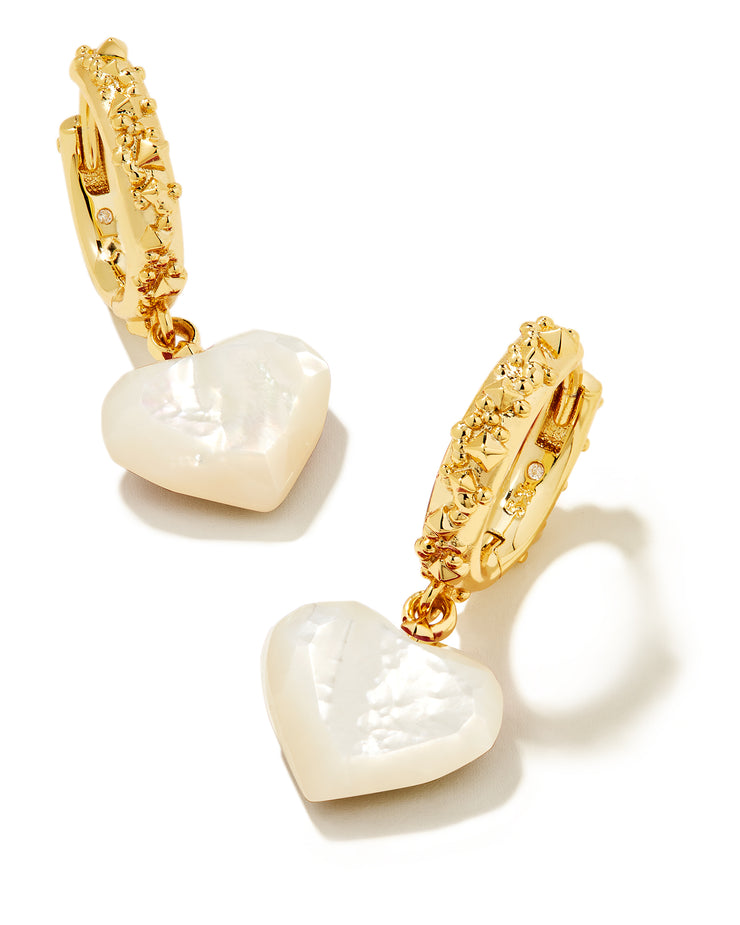 Penny Gold Heart Huggie Earrings in Ivory Mother of Pearl