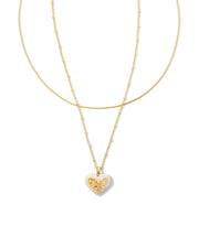 Penny Gold Heart Multi Strand Necklace in Ivory Mother of Pearl