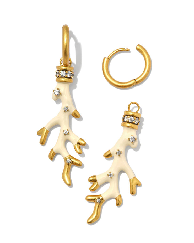 Shea Vintage Gold Convertible  Huggie Earrings in Ivory Enamel