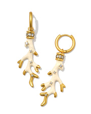 Shea Vintage Gold Convertible  Huggie Earrings in Ivory Enamel