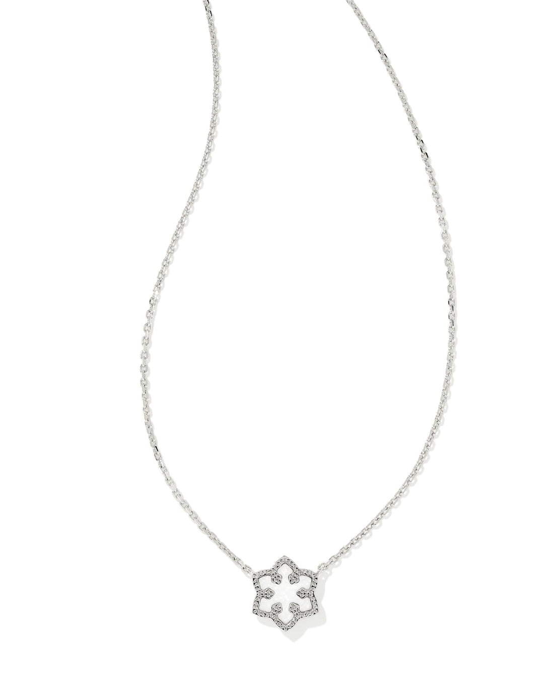 Kendra Scott Snowflake Silver Short Pendant Necklace in White Kyocera Opal Kendra Scott Snowflake Silver Short Pendant Necklace in White Kyocera Opal Necklaces