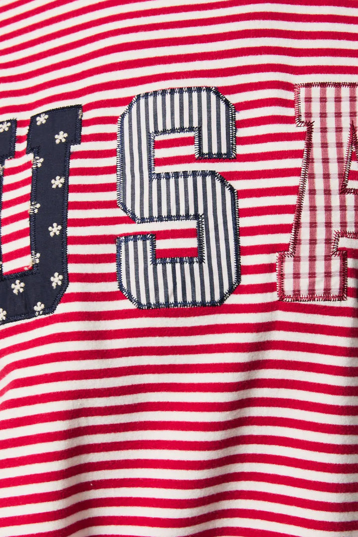 Red Striped USA Oversized Mock Neck Sweatshirt