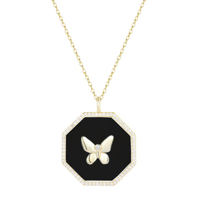 Octagon Butterfly Medallion Necklace