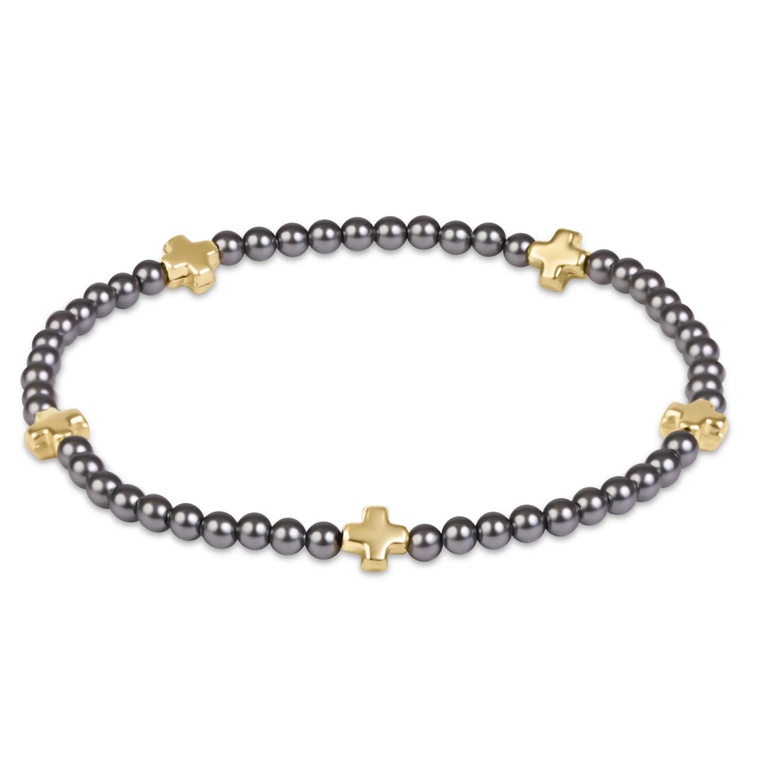 Enewton Signature Cross Small 3mm Pearl Dark Grey Bracelet Enewton Dark Grey Pearl Cross Bracelet | The Red Owl Bracelet