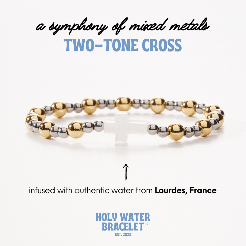 Holy Water Mixed Metal Cross Bracelet