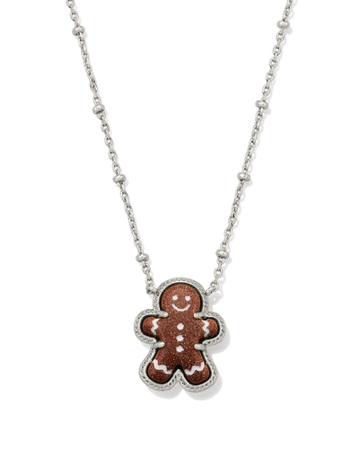 Kendra Scott Gingerbread Silver Short Pendant Necklace in Brown Goldstone