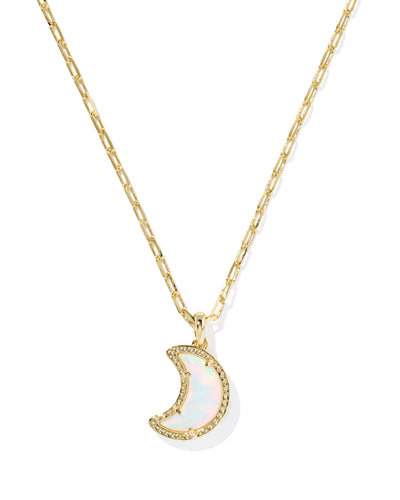 Kendra Scott Moon Gold Pendant Necklace in White Opalescent Resin