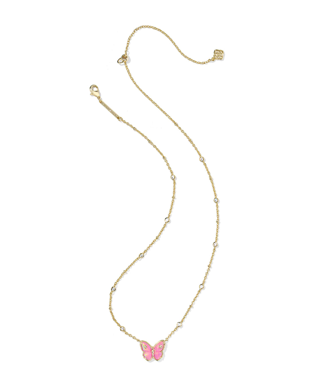 Kendra Scott Cailey Butterfly Gold Pendant Necklace in Pink Opalescent Resin